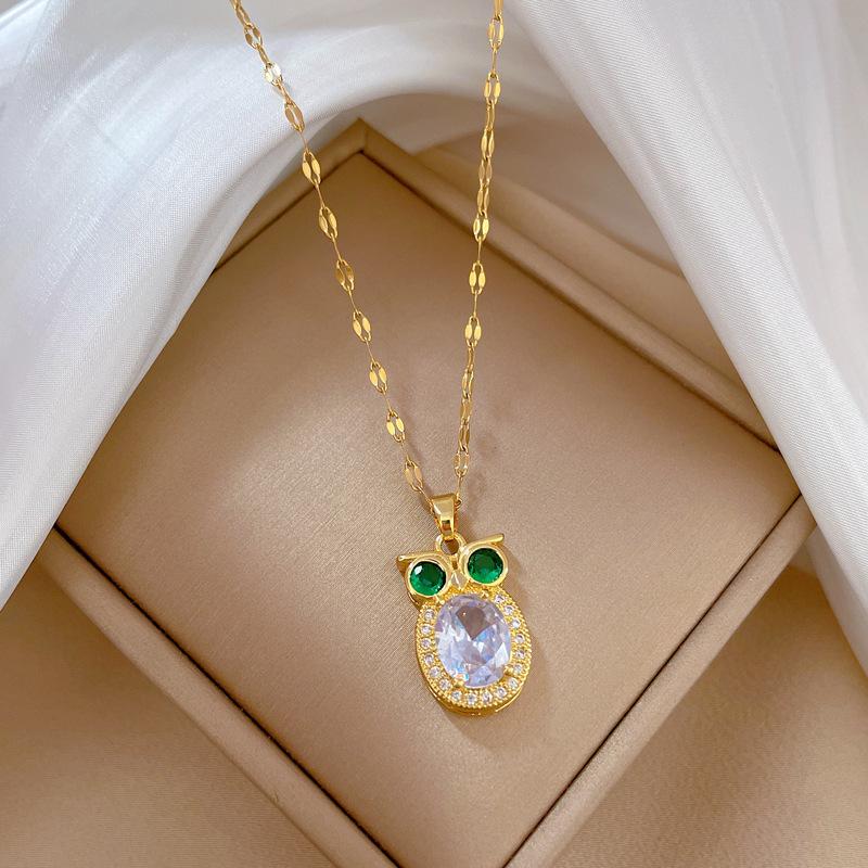 Titanium Steel Owl Light Luxury Banquet Wedding Necklace Female Versatile Collarbone Chain Titanium Steel Chain