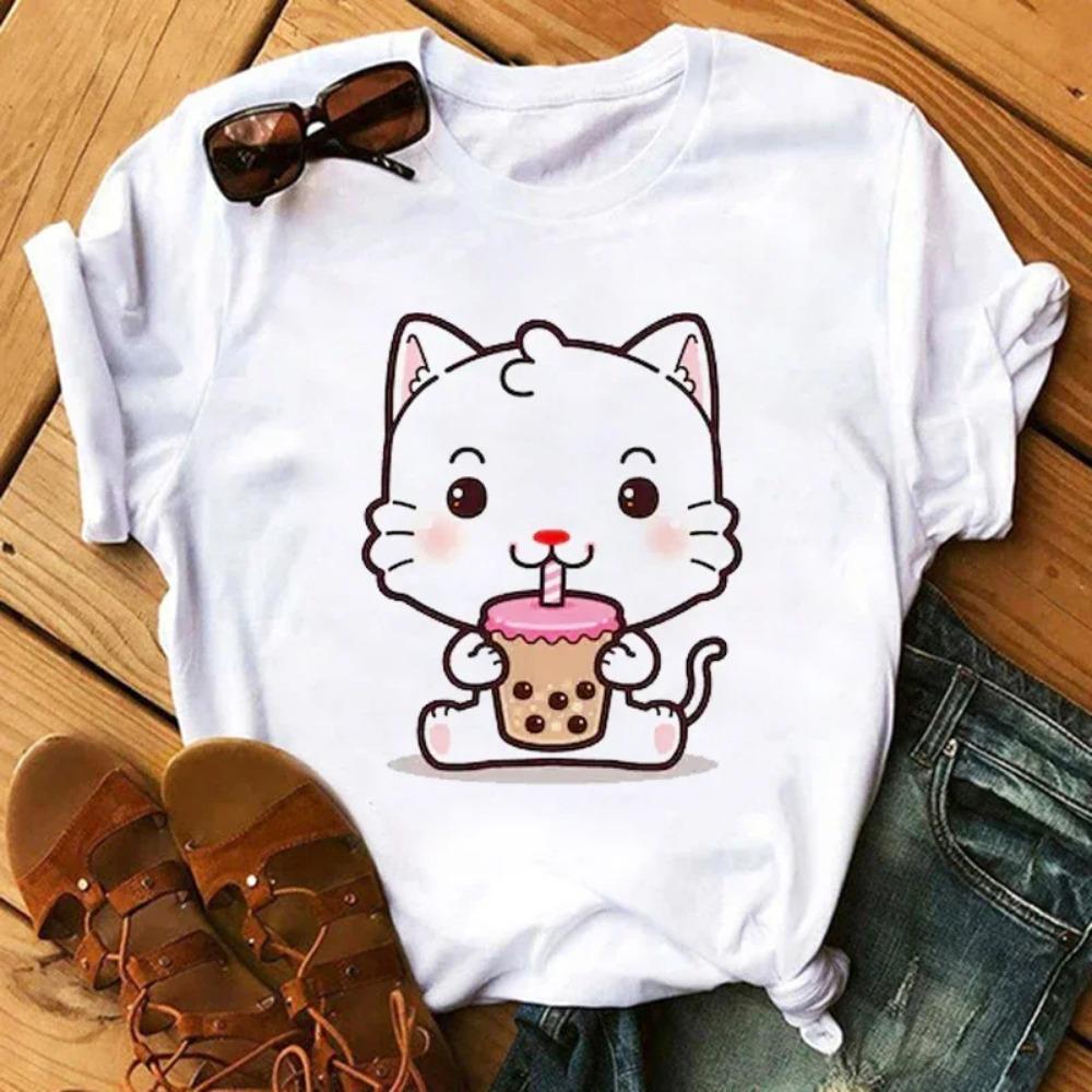 Funny Retro Casual Women's T-shirt Cute Women's Street Wear Panda Pattern Round Neck Short-sleeved Fashion Tea Print Aesthetic Clothing