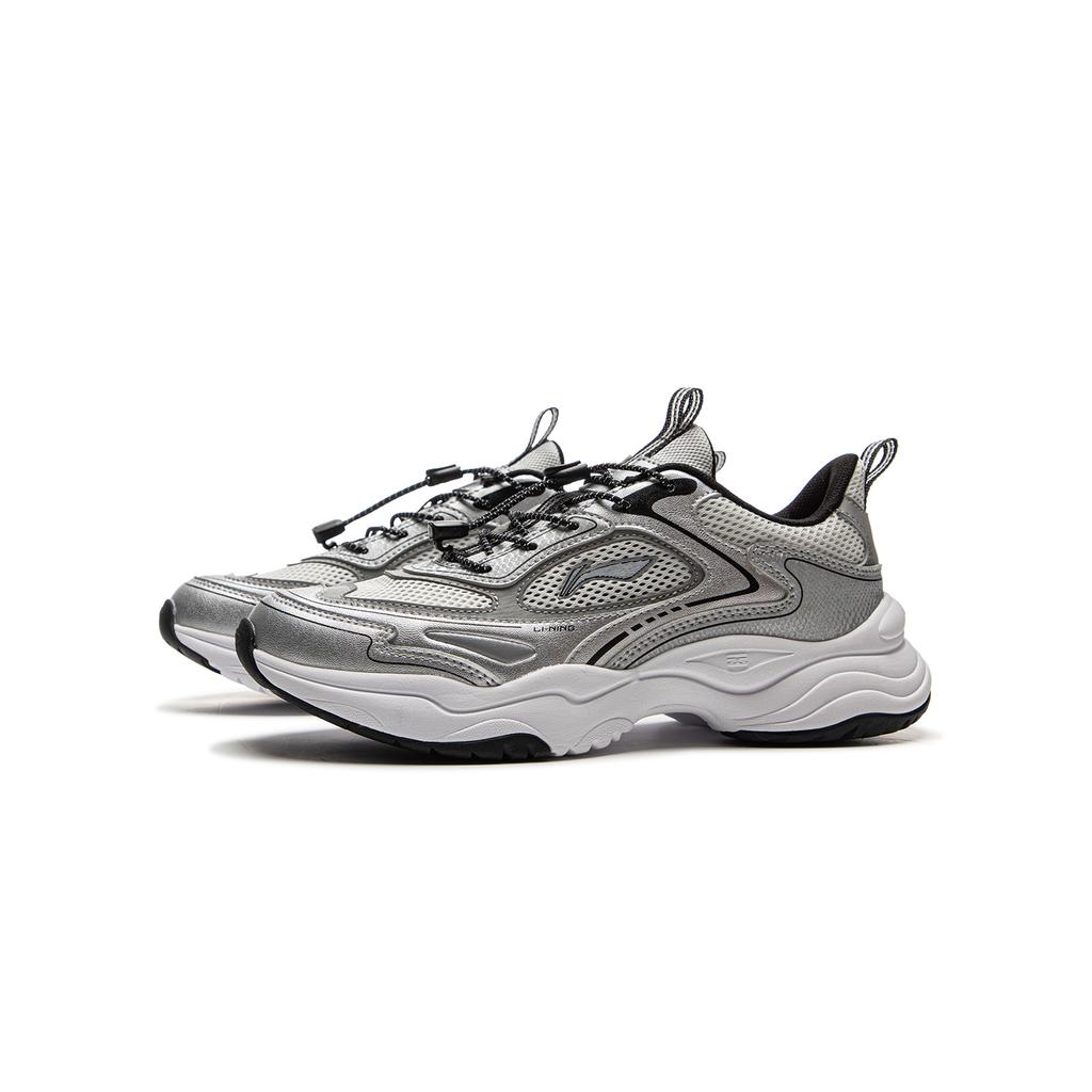 Li Ning Kids Sports Lifestyle Series Soft Lightweight Shock Absorption Rebound Low-Top Casual Shoes Kids Sneaker Silver Light-Gray YKCV074-3