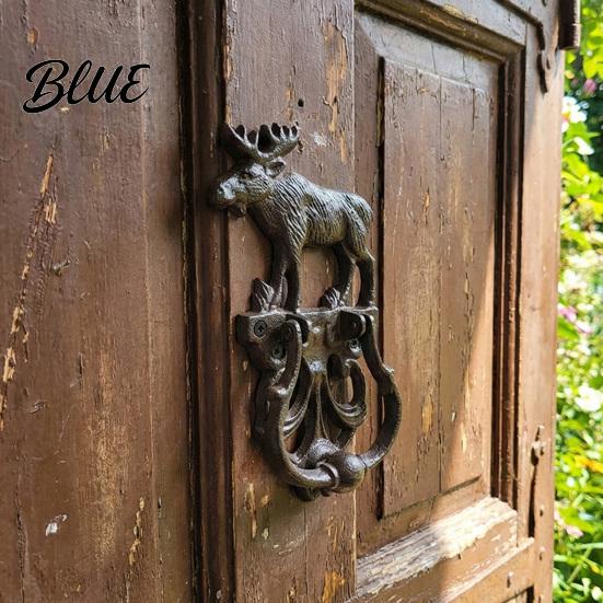 Retro Door Knocker Vintage Cast Iron Elk Knocker, Thickened Wrought Wall Decor with Industrial Style Handle Carved Base, Pre-Drilled Holes Pull