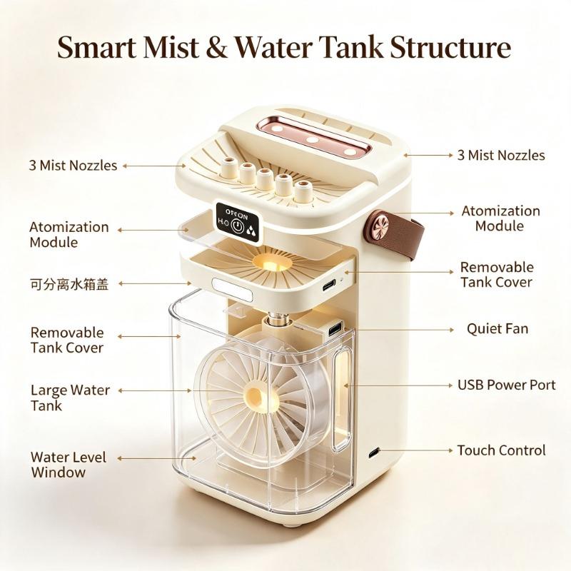 Xiaomi 3-Nozzle Portable Desktop Humidifier Large Mist Spray Silent Air Humidifier for Bedroom Home Office with Long Working Time