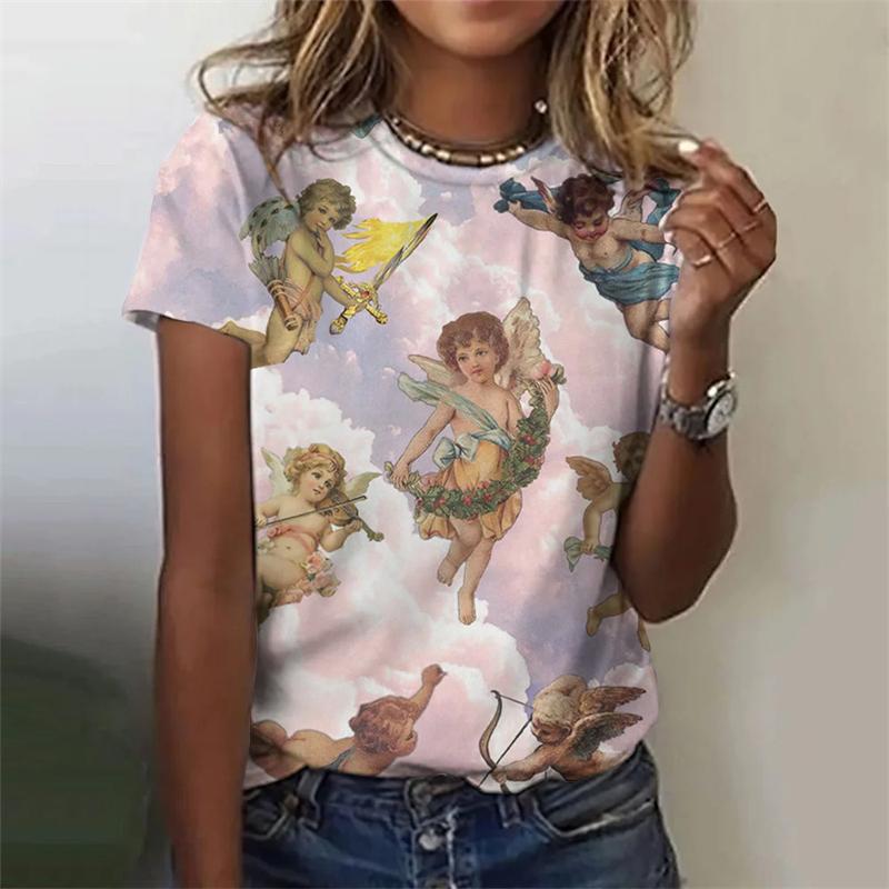 Summer Round Neck Floral Print Top  Fashionable Casual Short Sleeved Women's T-shirts