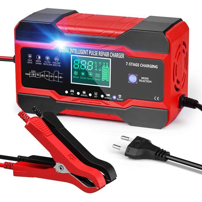 Chargeur de batterie - AIMOONSA - 10 A/5 A (12V/24V) - Intelligent - Écran LCD tactile - 5 modes