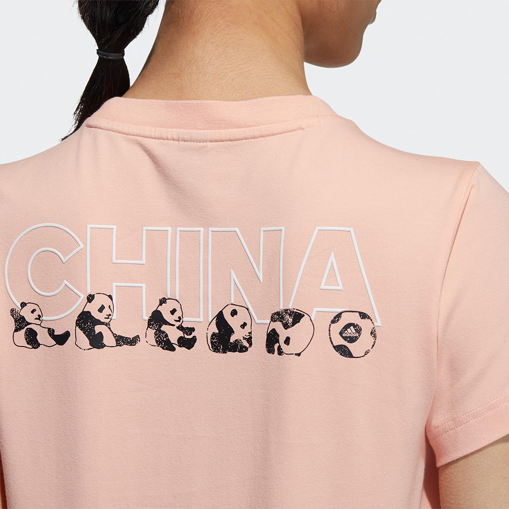 Adidas China Tee W 2 Panda Print Round Neck Sports Short Sleeve T-Shirt Women Tops Bright-Pink GP1851