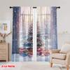 2pcs 2D flat printing Merry Christmas Window Drapes Christmas trees and gifts Polyester Without Electricity Birthday Party for