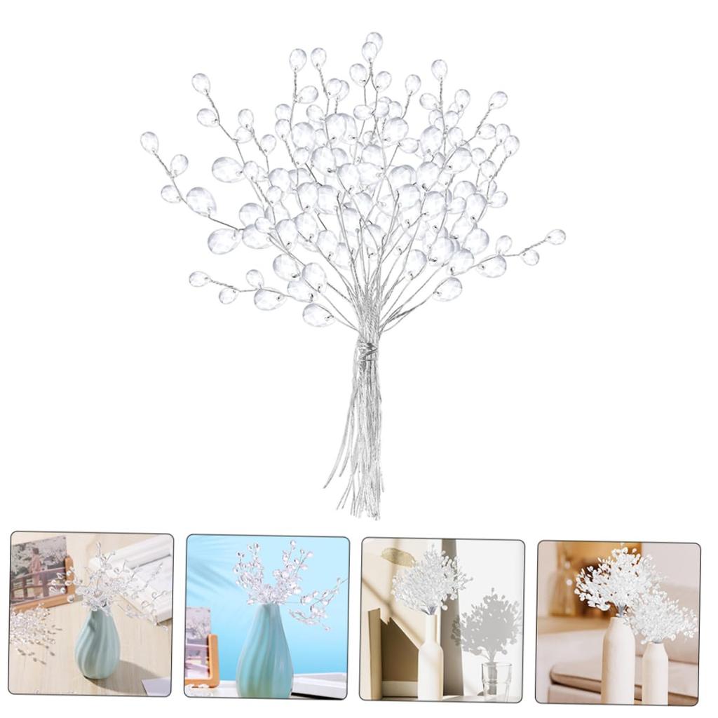 NUOLUX 25pcs Beaded Flowers, Hydrangea Bouquet Filler, Peony, Wisteria, DIY Flower Stems, Lifelike Flower Picks, Artificial Miniature Flowers, White