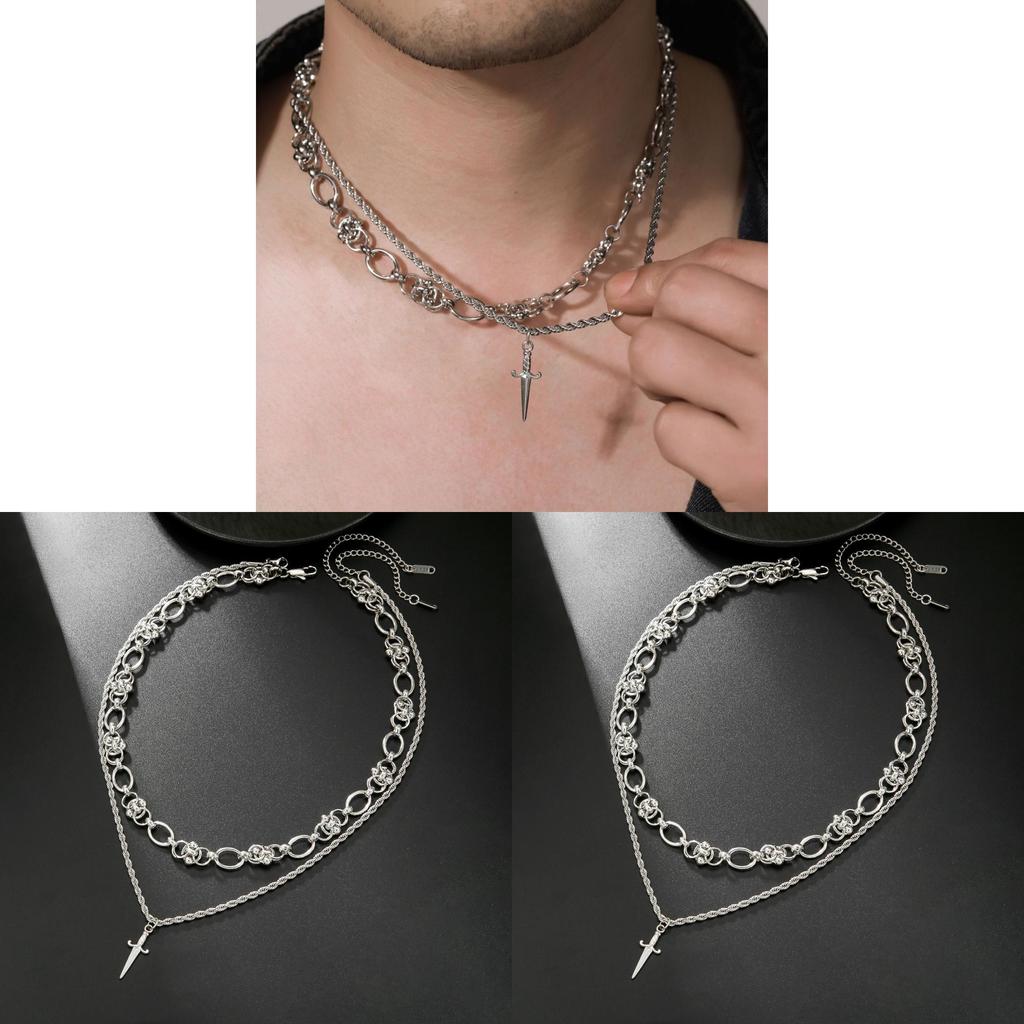 Mens Hip Hop Double Layer Spliced Sword Pendant Necklace With Geometric Design For Streetwear Style