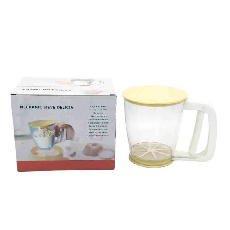 Plastové poloautomatické síto na mouku Ruční hrnek Síto na mouku Sítko na prášek Síto Síto na pečení Nástroje s víkem