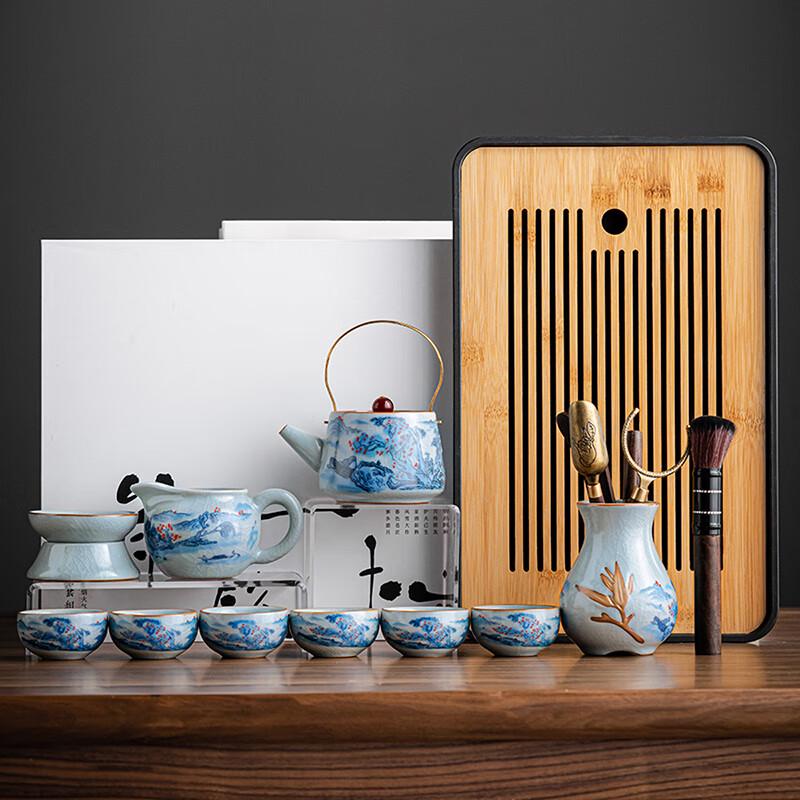 Lainuo Sky-Blue Ru Kiln 10-Piece Tea Ceremony Gift Set