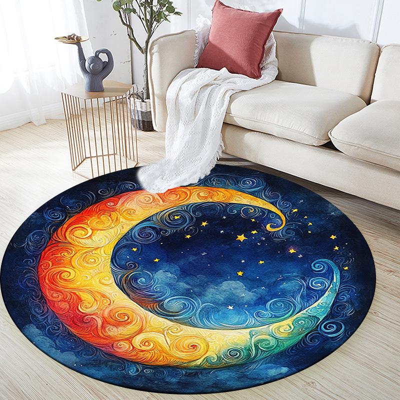Crescent Moon Round Area Rug,Carpet Rug for Living Room Bedroom Sofa Playroom Decor,Non-slip Floor Mat