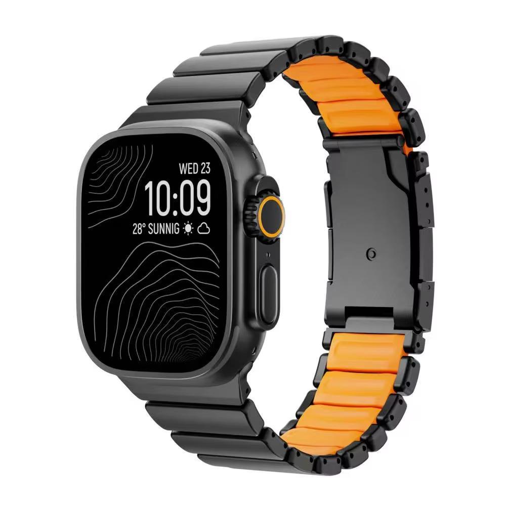 Titanium Rubber Band for Apple Watch Ultra 3 2 49mm 46mm 45mm 44mm Men No Gaps Strap for Iwatch 11 10 9 8 7 6 5 4 Se3 Bracelet