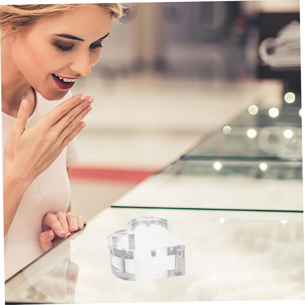 SOESFOUFU Clear Heart Ring Display Box Single Slot Ring Holder Small Jewelry Storage Case for Car...