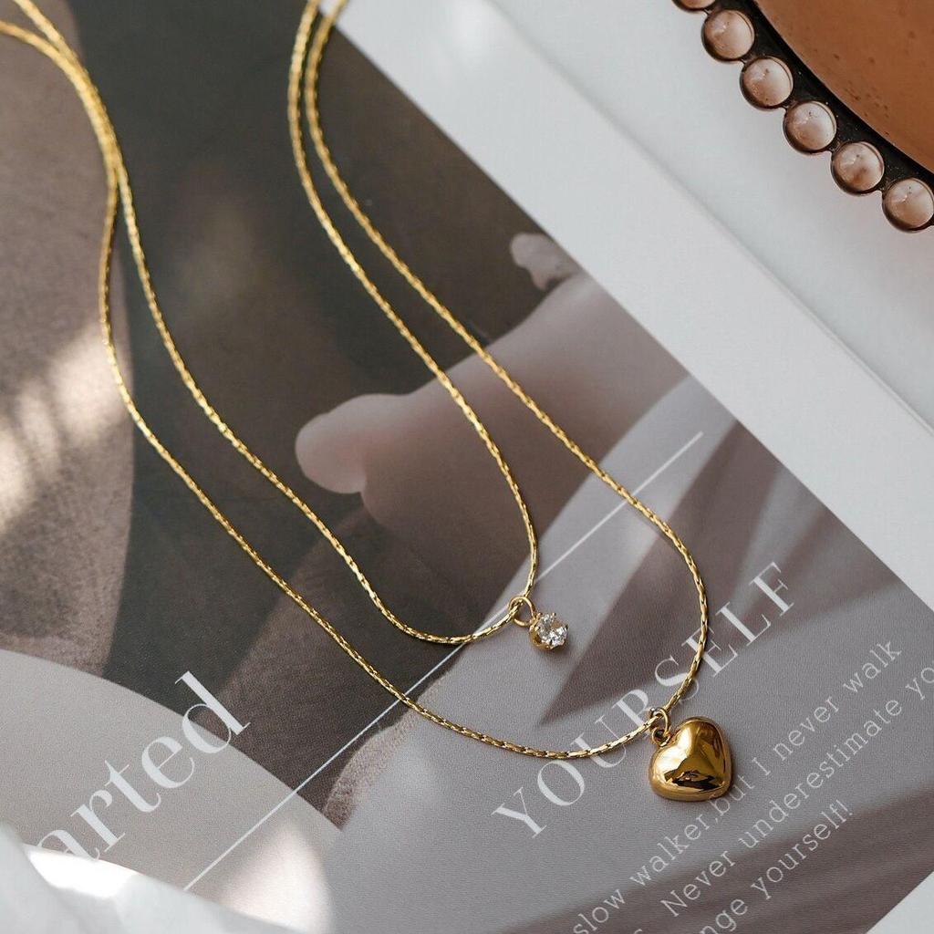 Modern Stylish Heart-Shaped Double Layer Pendant Necklace
