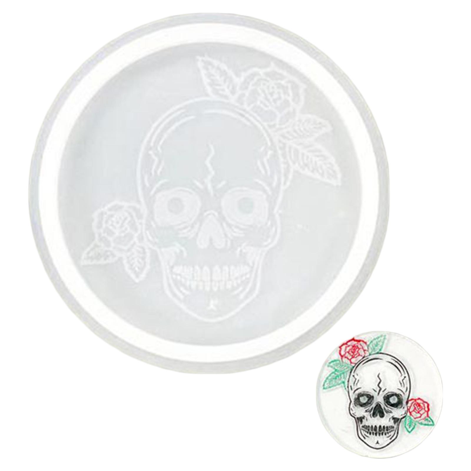 

Multifunction Coaster Mirror Resin Mold Novelty Dinosaur Skull Pattern Cup Mat Silicone Mold Table Decor for DIY Crafts 7