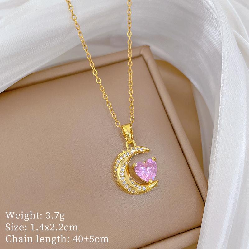 Copper Micro-Inlaid Light Luxury Fashion Personality Temperament Gorgeous Full Diamond Necklace Women'S Versatile Collarbone Chain Titanium Steel