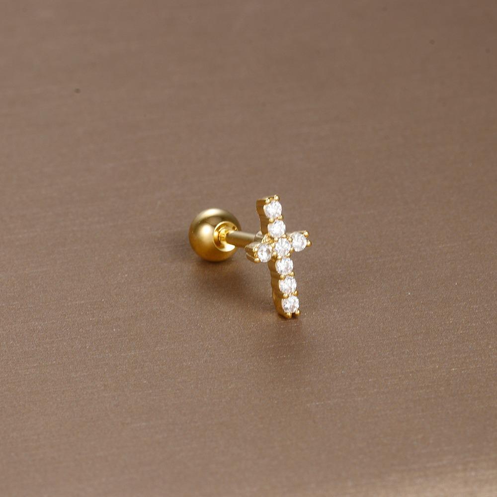 Einfache Mode Edelstahl Mond Sterne Herzen Blume Zirkon Runde Kugel Schraubstecker Ohrringe für Frauen Hip-Hop Schmuck Geschenke