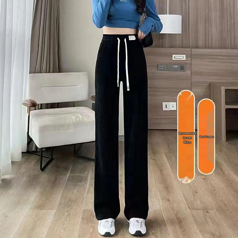 

Women s Plus-Size Velvet Lined Wide-Leg Fleece Pants: New 2025 Thickened Narrow Straight-Leg for Autumn/Winter 2XL (126-140 lbs)