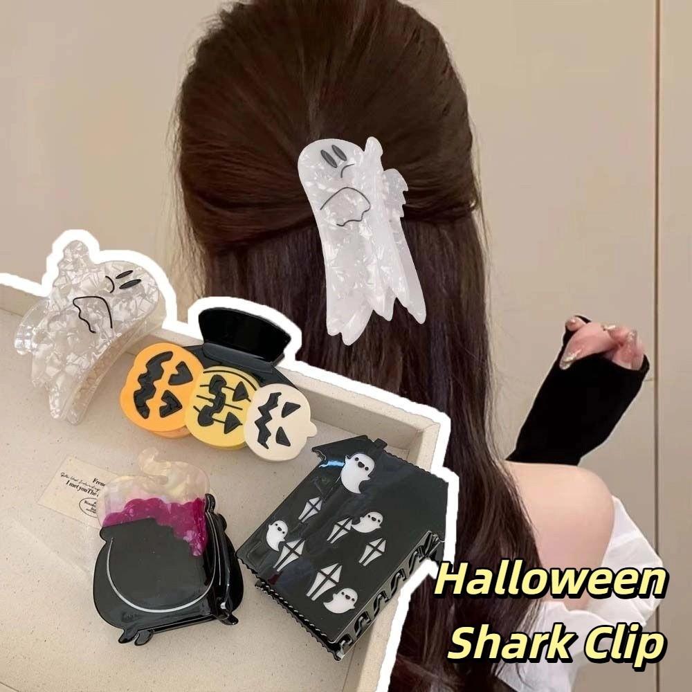 Funny Pumpkin Shark Clip Ghost Acetic Acid Hair Claw Personalized Halloween Shark Clip  Women