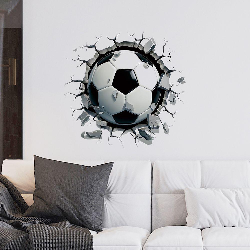 Simulated 3D Broken Wall Football Wall Sticker, Football 26 Theme Room Decorative Sticker, Children's Room Background Painting