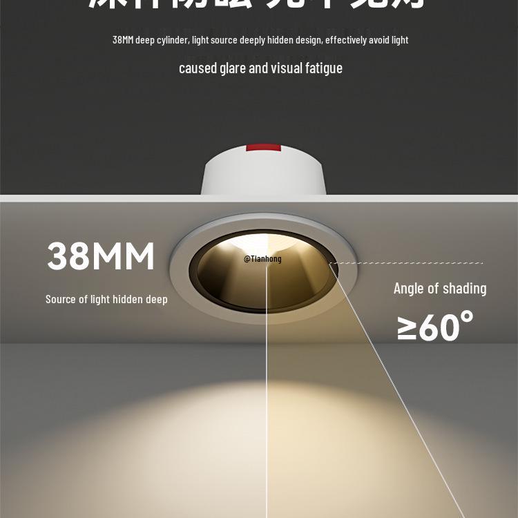Deep Cup Anti-Glare Recessed Downlight, 75W, Full Spectrum, CRI 98 - Ideal for Living Room, Aisle, Balcony, and Entrance Lighting