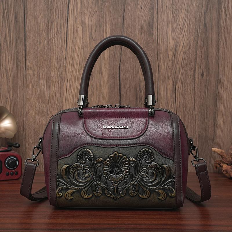 Vintage Women Handbag Luxury Designer Shoulder Bag 3D Relief Printed Handbag Office Medium Crossbody Bag Gifts for Mom Sac Luxe Retro Handbag