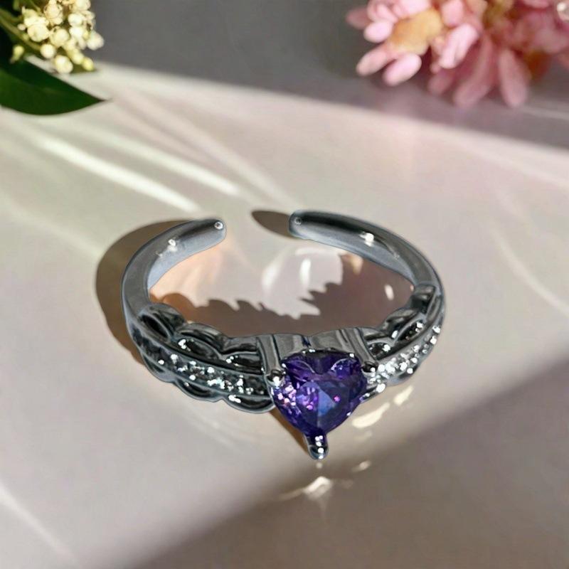 Lila Diamant Lila Romantischer Zirkon Geometrischer Öffnungsring Süße Coole Babes Y2K Nischen Design Leichter Luxus Farbiger Schatzring