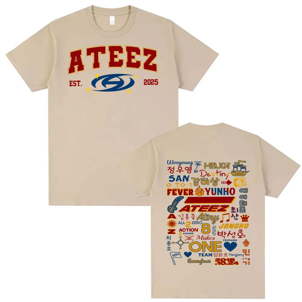 Kpop Ateez 2025 World Tour in Your Fantasy Merch T Shirts Unisex Women Korean Fashion Retro High Street Tshirt 100 Cotton T Shirt