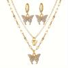 Earrings, Necklace, Gold and Silver Butterfly Pendant, Earrings and Necklace Set Spring and Summer Vacation Women's Jewelry Set