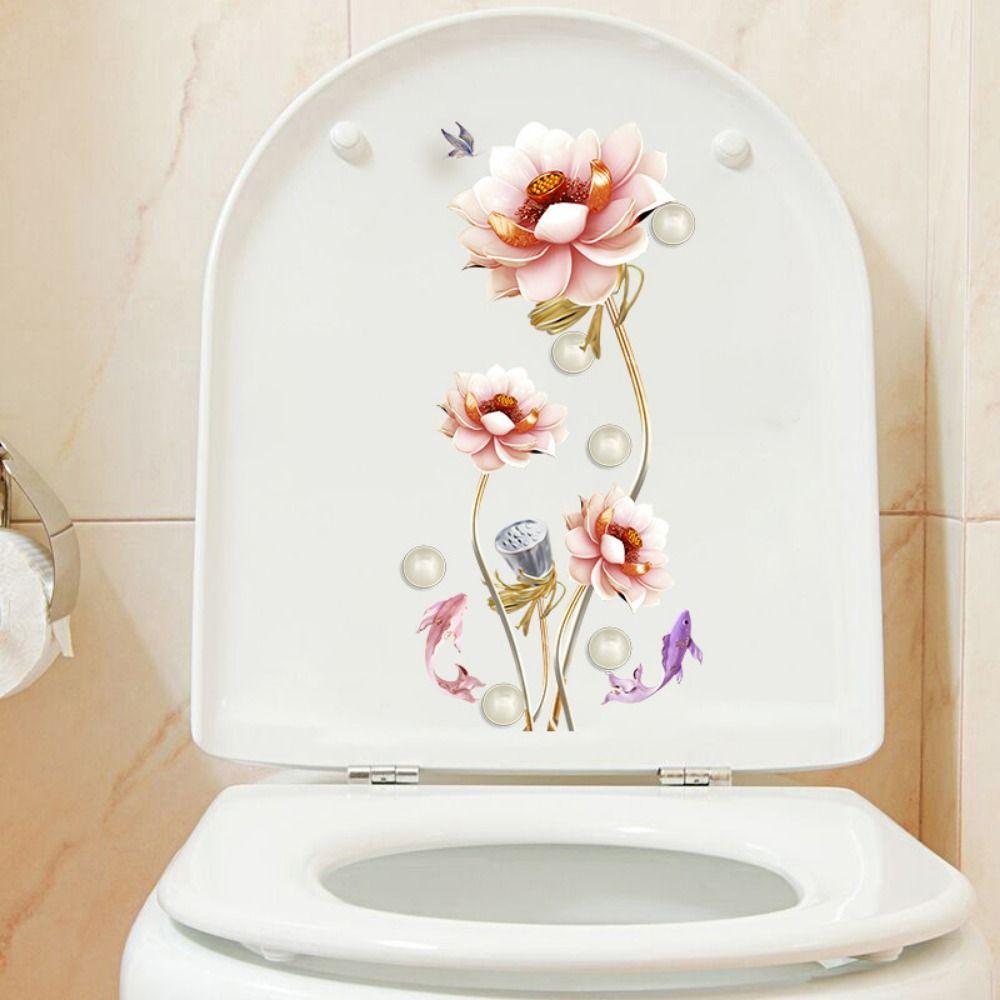 Mildew-proof Flower Butterfly Toilet Stickers Self-Adhesive Toilet Lid Decals  Bathroom
