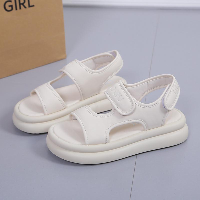 Plateausandalen mit Klettverschluss für Damen 2024 Sommer neu runde Zehenpartie Tritt-in-Scheiße-Gefühl Muffinsohle Strandschuhe Strandsandalen für Damen