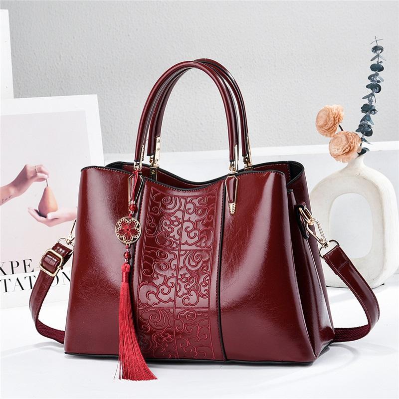 Exquisite Vintage Embroidery Premium Texture Handbag For Middle Aged Ladies, Multi-purpose Top Handle Shoulder Crossbody Holiday Gift Bag