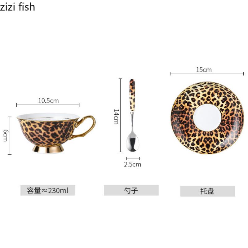 Retro keramický hrnek na kávu a podšálek se zvířecím potiskem Leopard Odpolední čajové šálky Snídaňový šálek Šálky na vodu Hrnky na mléko Šálky na mléčný čaj Šálek na čaj