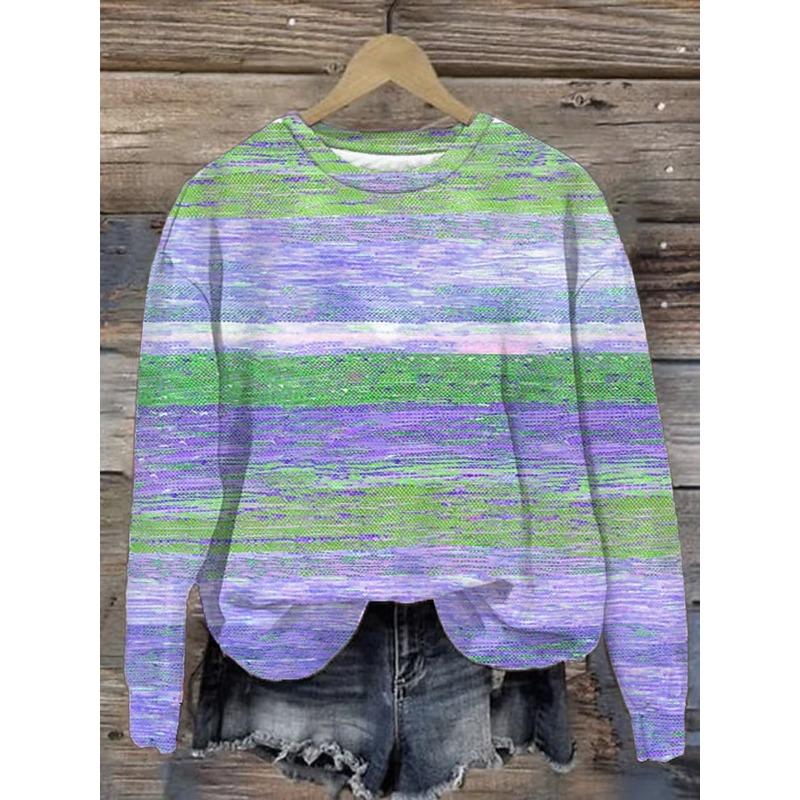 Women's Casual T-shirt 3D Printed stripe prints Round Neck Retro Elegant Long Sleeves Women's Fashion Pullover Long Sleeve Tops