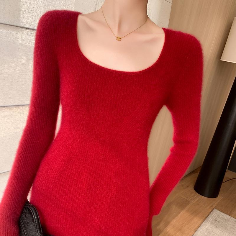 Women's 2025 Winter Slimming Cashmere Round Neck Sweater - Warm, Fitted, Knit Base Layer Top