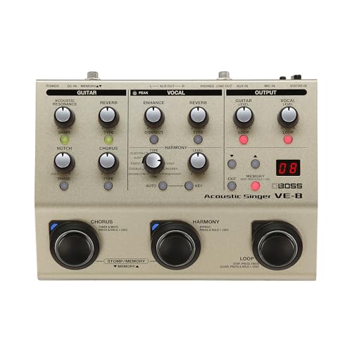 

BOSS BOSS Acoustic Singer VE-8 Vocal/Acoustic Guitar Effector with Play and Talk Preamp, Vocal Ef...