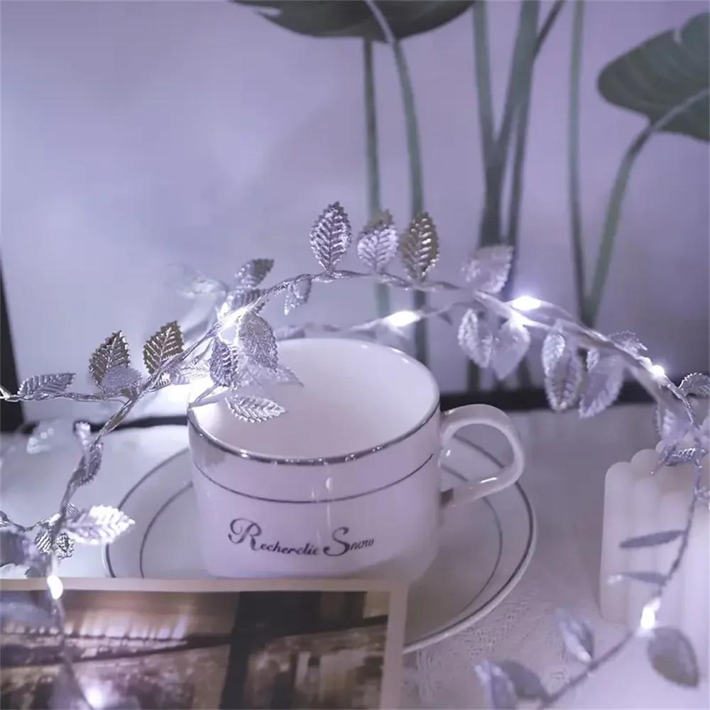 20/50/100LEDs Golden Silver Tiny Leaves Fairy Light Battery Powerd Artificial Plant Garland Vine Lights For Wedding Home Party
