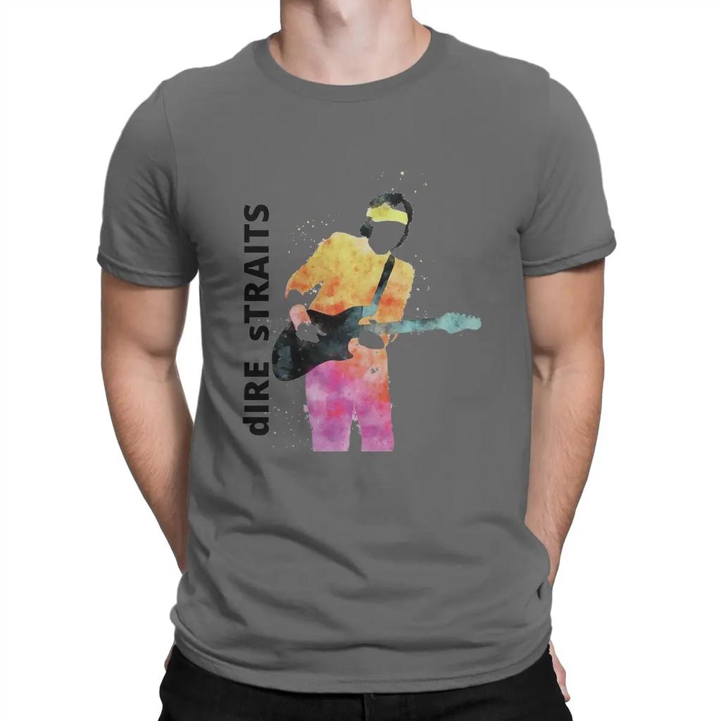 Music T Shirt Men's  Cotton Vintage T-Shirt O Neck Dire Straits Band Tees Short Sleeve Tops Graphic