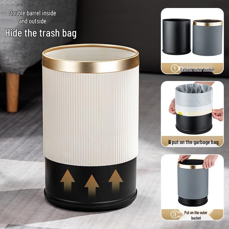 Elegant Gold-Edged Lidless Trash Can for Hotel or Bathroom