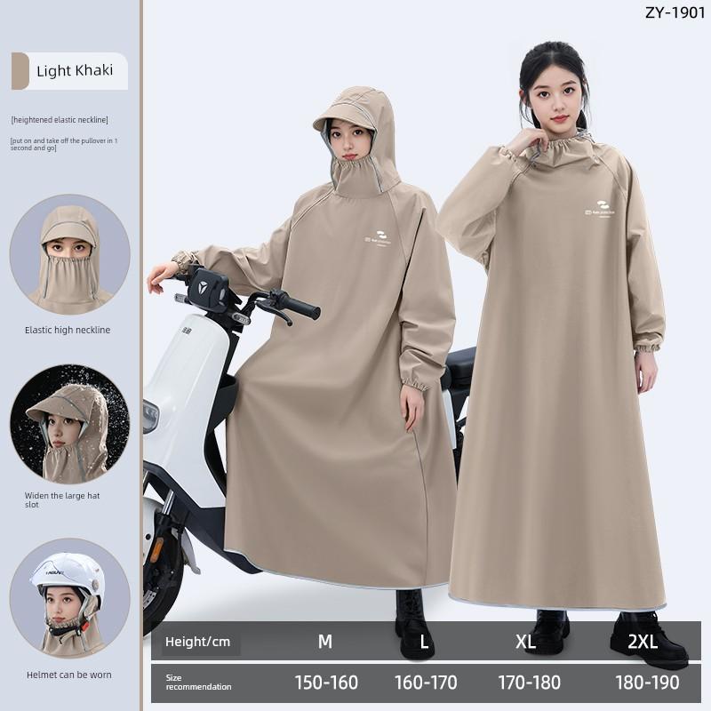 Long Raincoat for Electric Scooter, Full-Body Storm-Proof, Adult Outerwear, Single-Person Women's Style, Separate Rider and Vehicle Use, Specialized