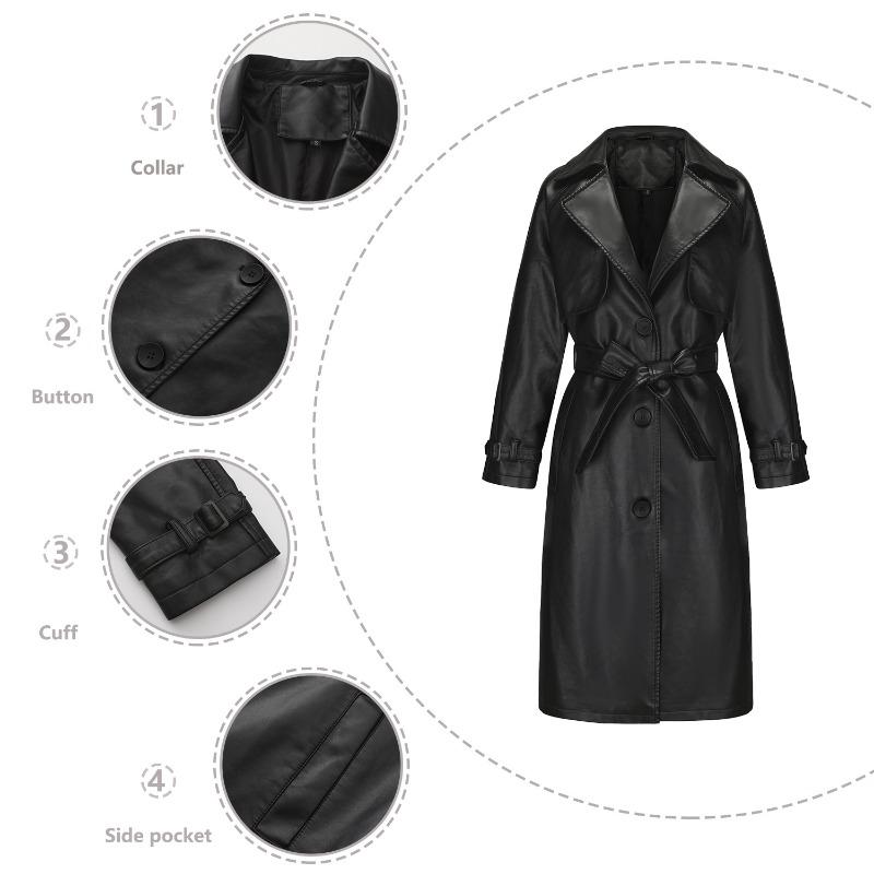 Trench coat da donna giacca lunga larga giacca di pelle da donna OVERSIZE giacca classica con bavero con cintura