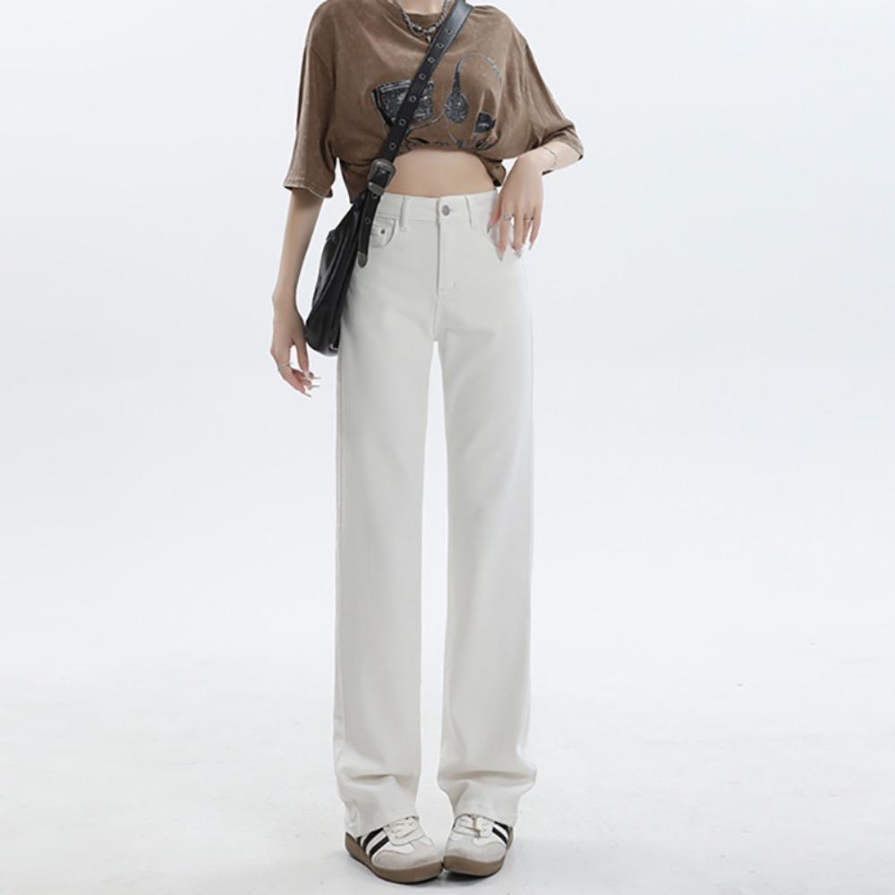 

Летние новые повседневные ленивые драпированные прямые джинсы в корейском стиле женские с высокой талией и стройнящие широкие брюки, подметающие пол 2XL белый