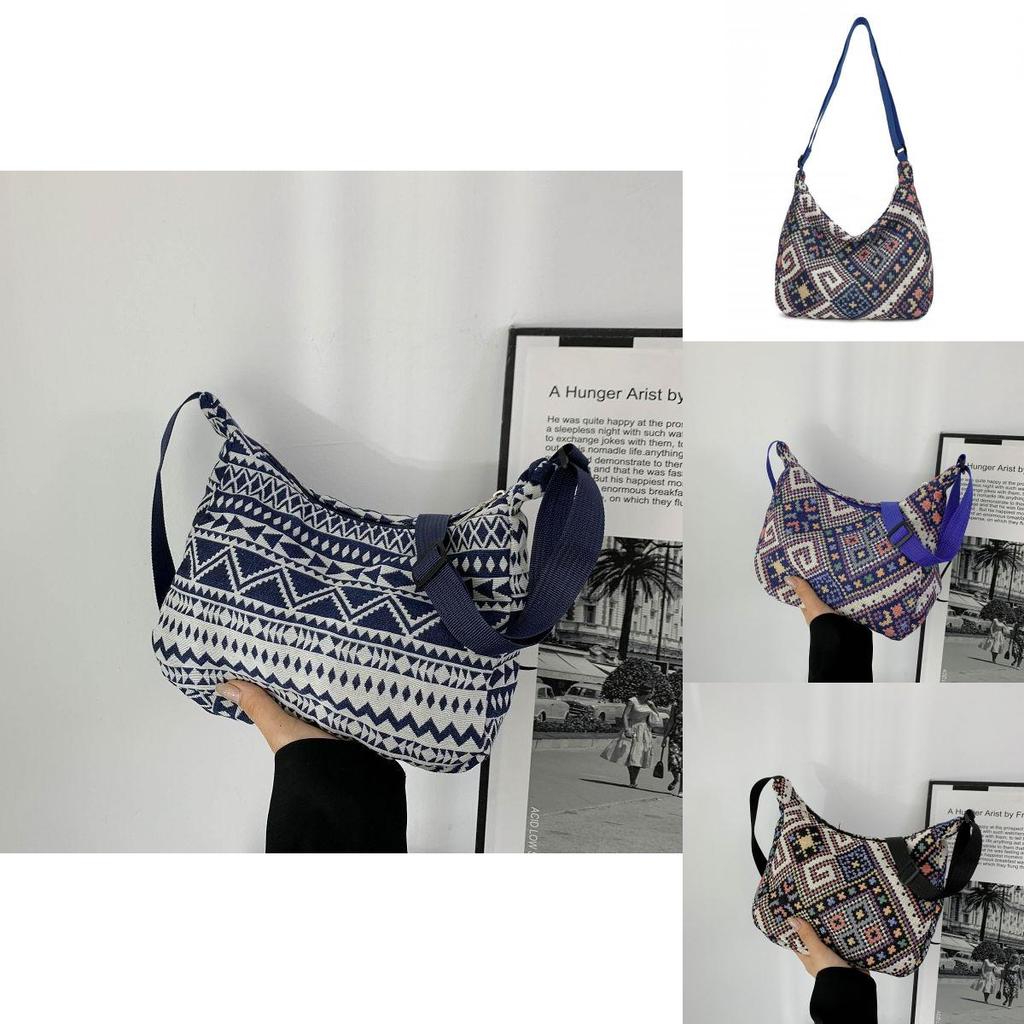 Ethnic Style Women's Small Bag 2024 Summer New Casual Bag Hand-held Lady Single Shoulder Underarm Lady Small Square Bag Black Deep Blue Floral Purple
