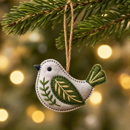 Handgefertigter Filzvogel-Schmuck, Vintage-Stickerei Vogel Hängedekoration, Handgefertigter Bunter Vogel Weihnachtsbaumschmuck