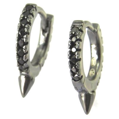 [P2378] - Black 'Sissi' Silver Hoop Earrings (rhodium-plated) - 10 Mm 1 Mm