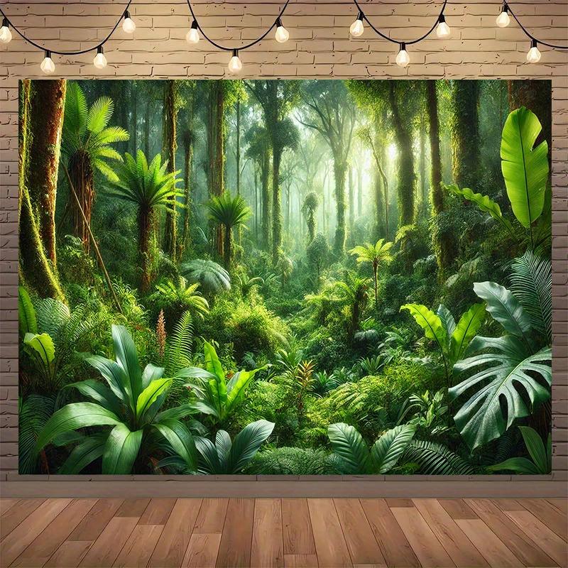 2D-Ebene 1 Stück tropischer Regenwaldbäume, die Sonnenlicht durchlassen, dichte grüne Pflanzen und Farne, Heimdekoration