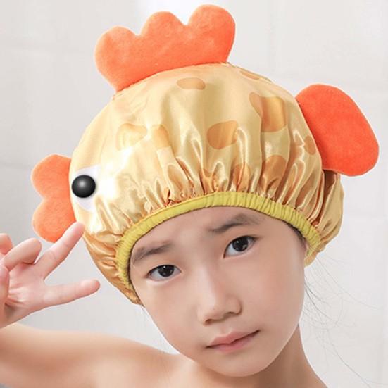 3D Animal Design Kids Shower Cap Polyester All Match Bright-colored Bath Cap for Dorm