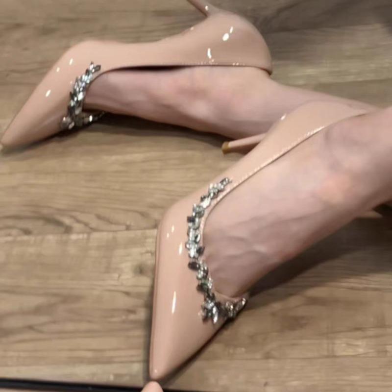 Fashion 2024 New Shoes for Women Solid Color Slender Heel Fashion Rhinestone Decoration Pointed Toe Women's Shoes Zapatos Para Mujeres