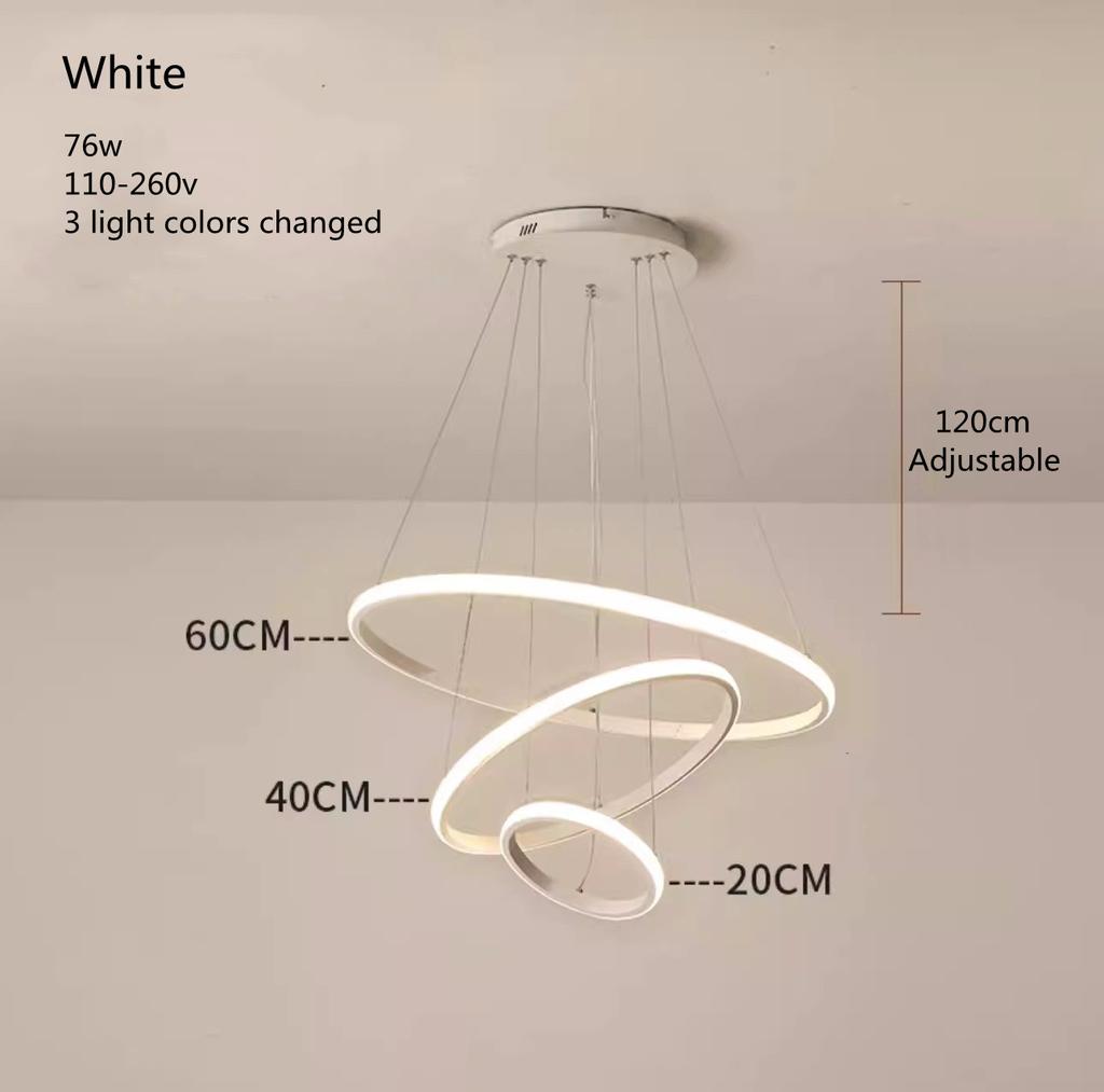 3 Rings Aluminium Chandelier Restaurant Lighting Modern Living Room Ring Lamp 20 40 60cm 3 Layers Dining Room Round Chandelier