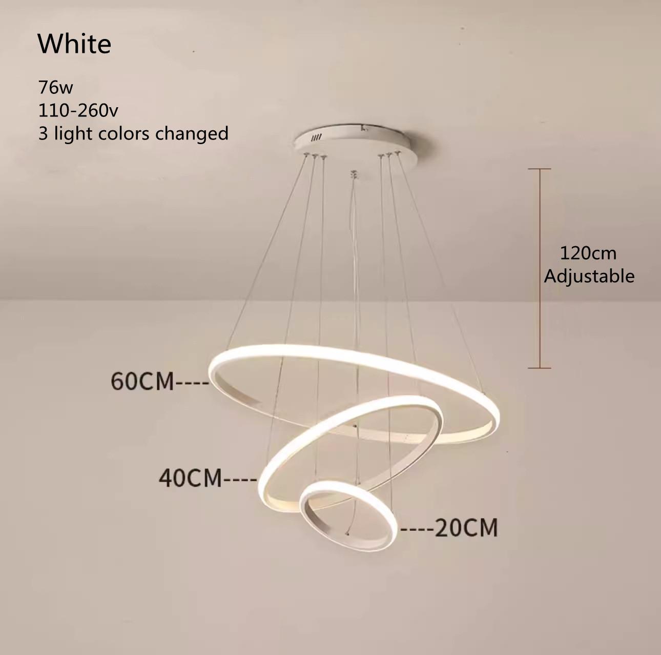 

3 Rings Aluminium Chandelier Restaurant Lighting Modern Living Room Ring Lamp 20 40 60cm 3 Layers Dining Room Round Chandelier 3 led colors changed белый