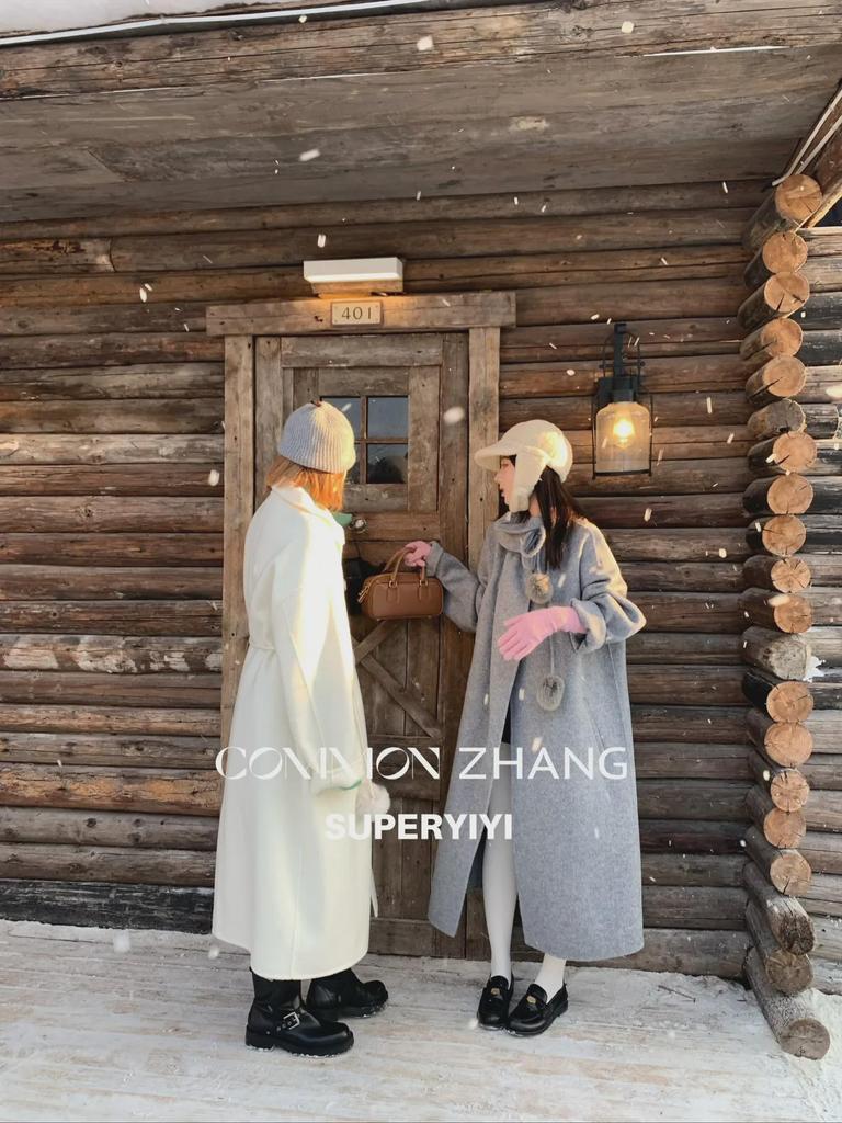 ZHANG Women's Korean Plush Ball Double-Sided Wool Coat - Classic Commuter Style